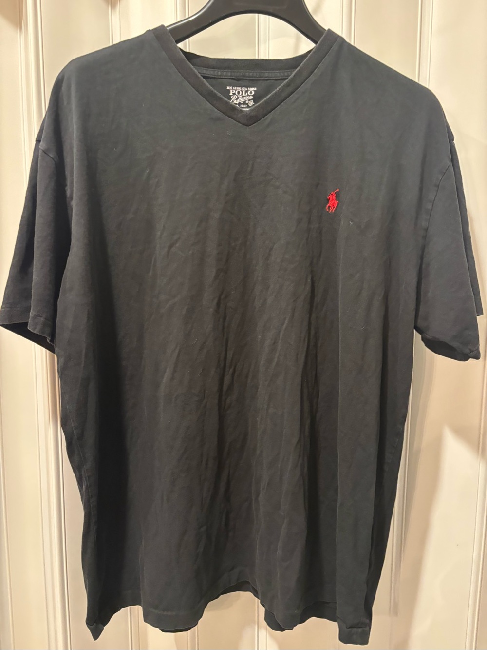 Polo by Ralph Lauren Men’s V-Neck T‑Shirt - Black with Red Logo Size Large